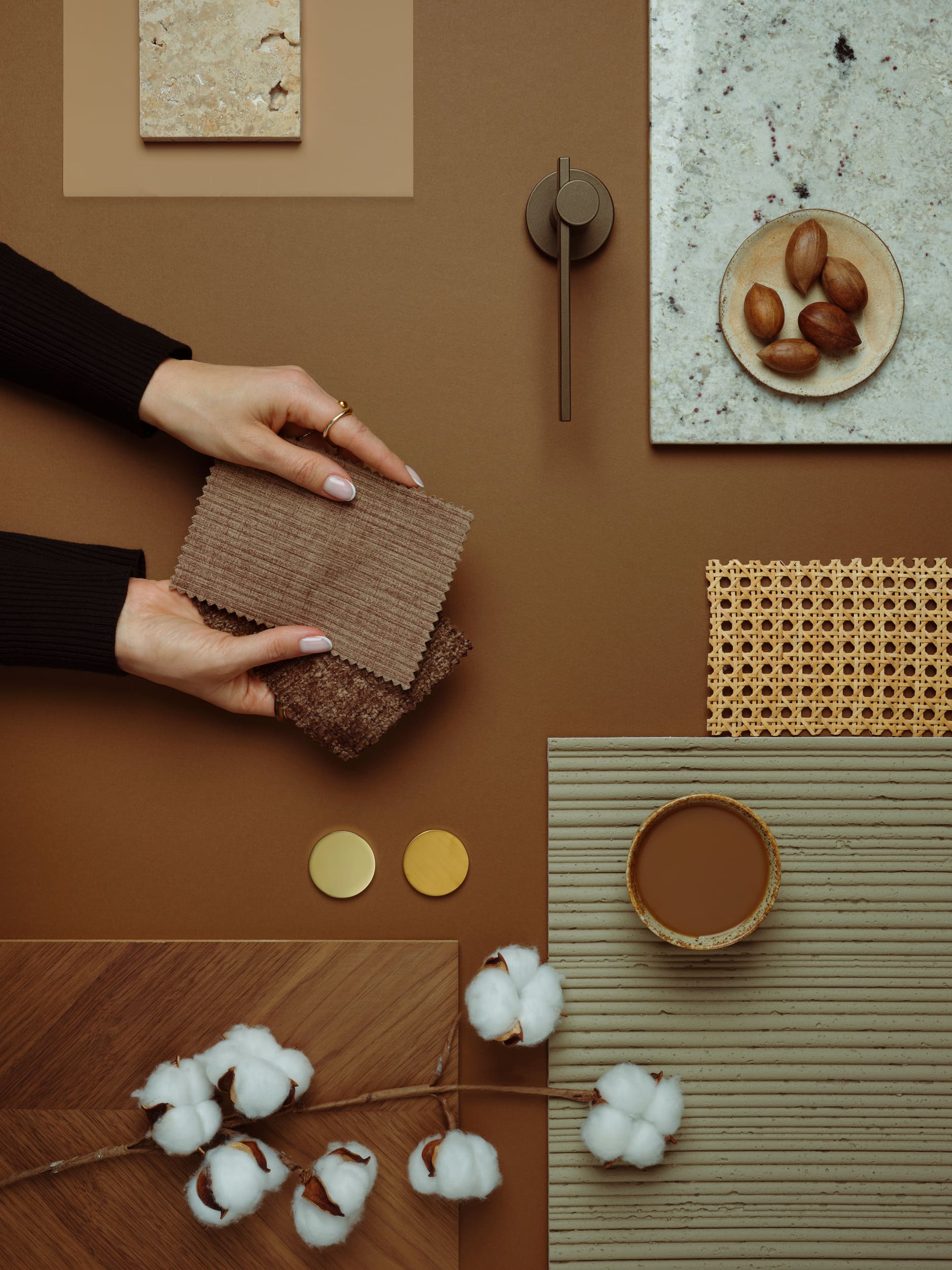 Planche de matériaux Note de D'co - Sélection de textures naturelles pour un projet déco